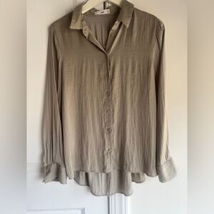 Mango Tan Button Down Shirt Relaxed Notched Collar